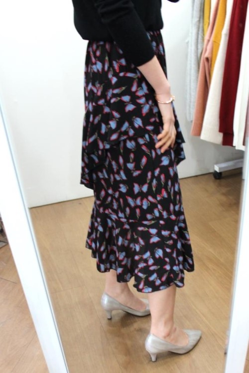 Chiffon Canvas Long Skirt Green Black Flower Midi 