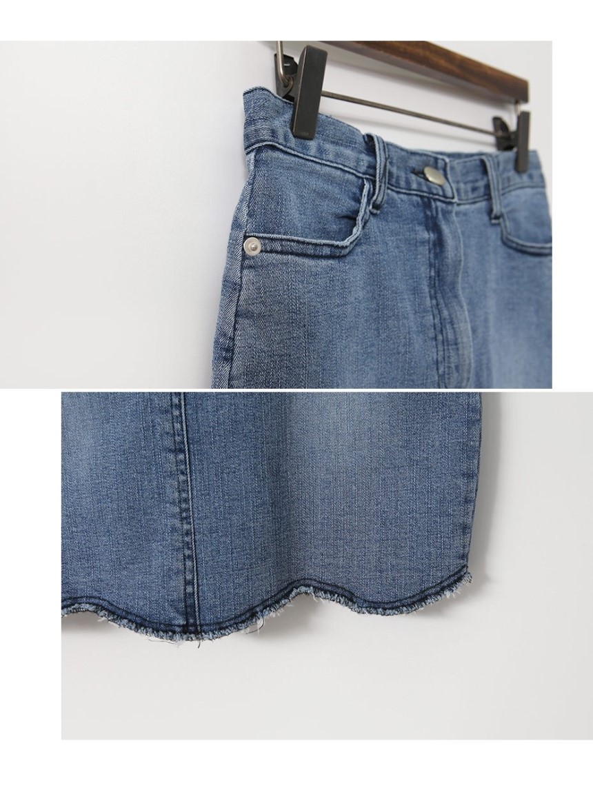 Denim Skirt Sail Wave Span H Line Lacquer Mini Den