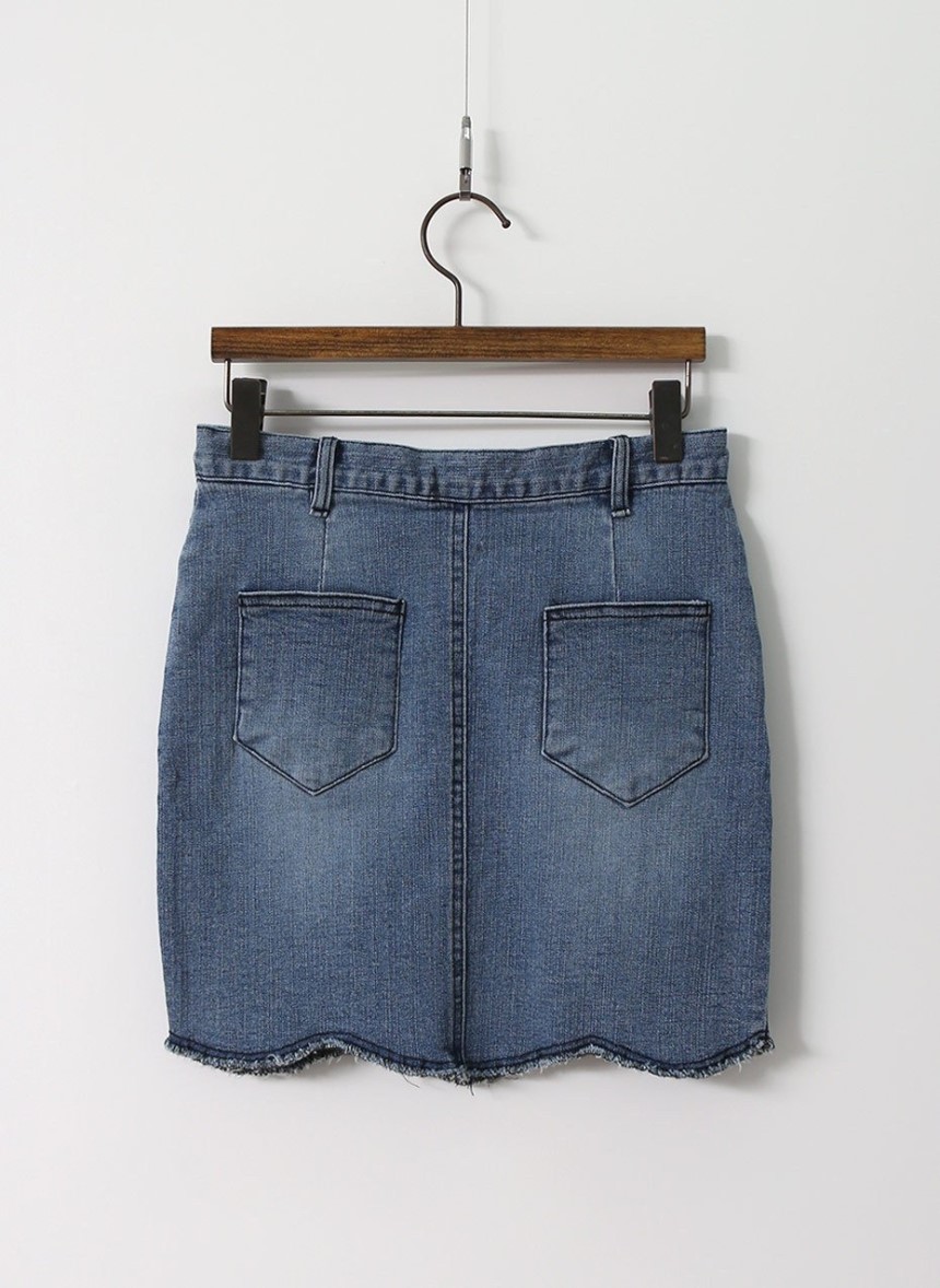 Denim Skirt Sail Wave Span H Line Lacquer Mini Den