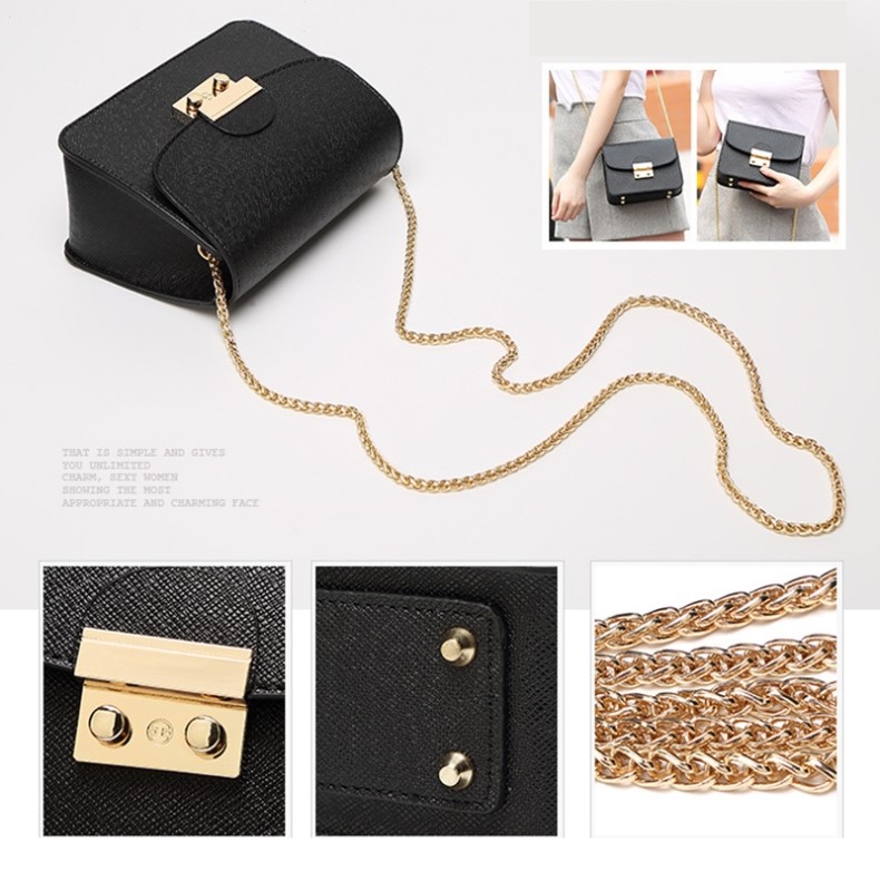 New Gold Buckle Chain Mini Cross Back White Women 