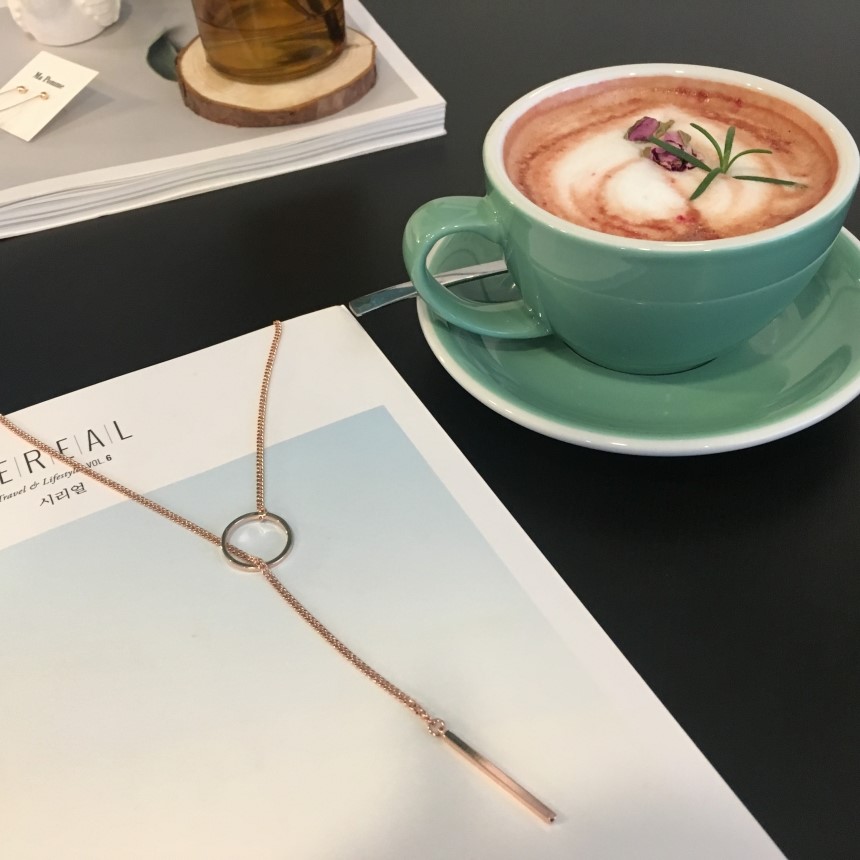 Modern ring necklace Rose gold &amp silver finishe