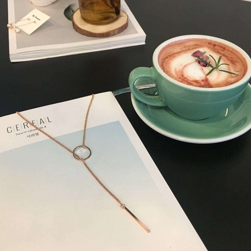 Modern ring necklace Rose gold &amp silver finishe