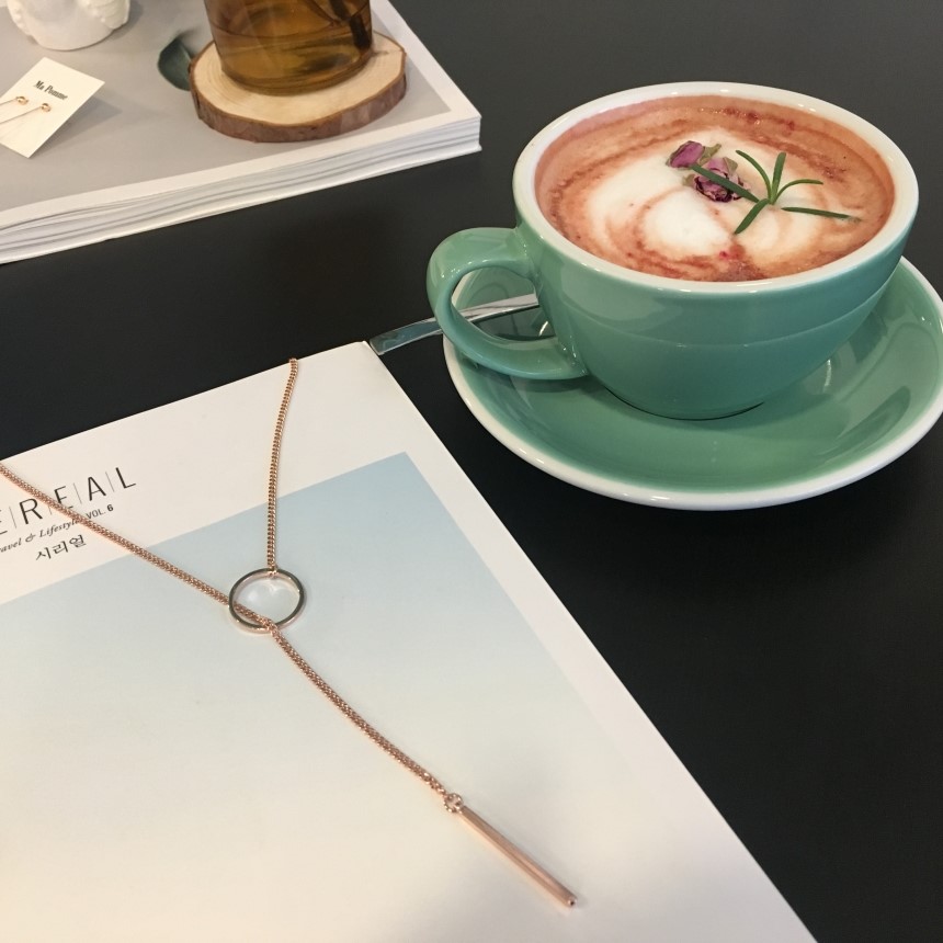 Modern ring necklace Rose gold &amp silver finishe