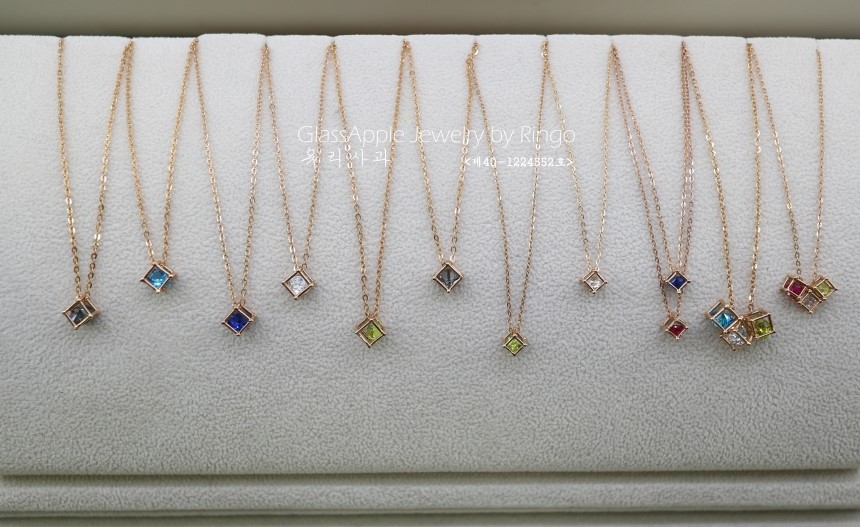 Cubes Birthstone Necklace Earrings 14k Gold