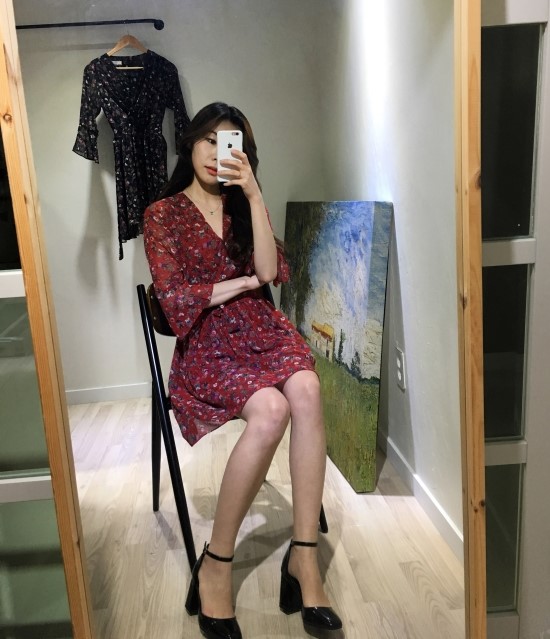 New Women Dress V Neck Flower Chiffon One Piece Fr