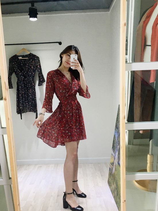 New Women Dress V Neck Flower Chiffon One Piece Fr