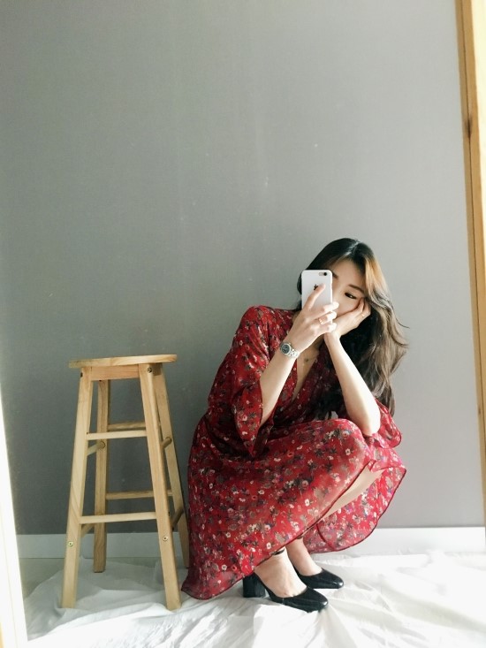 New Women Dress V Neck Flower Chiffon One Piece Fr