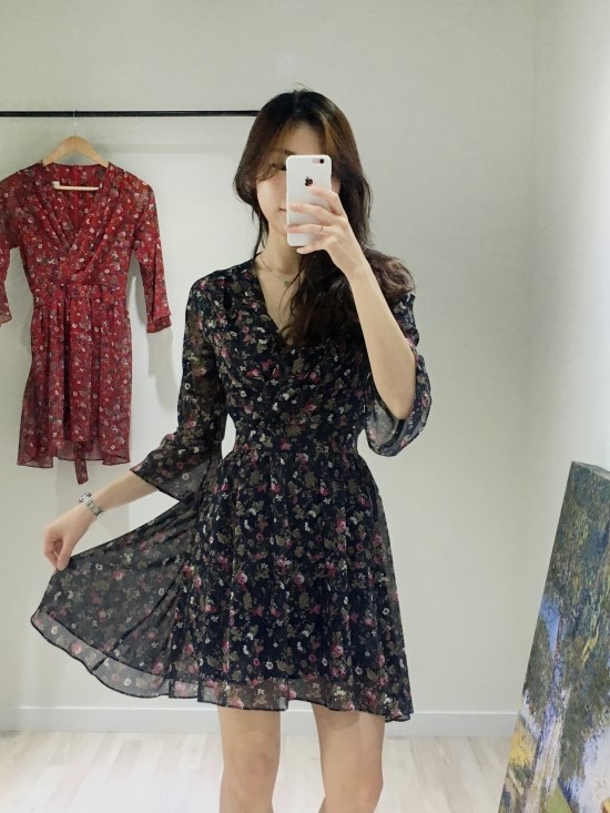 New Women Dress V Neck Flower Chiffon One Piece Fr