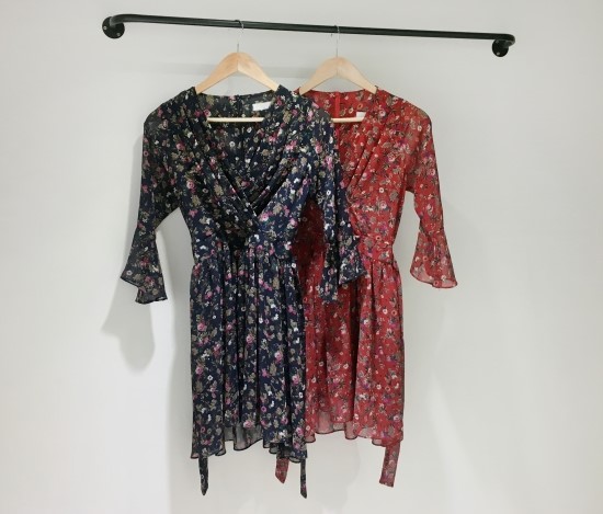 New Women Dress V Neck Flower Chiffon One Piece Fr