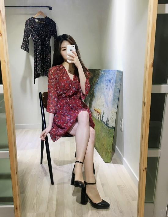 New Women Dress V Neck Flower Chiffon One Piece Fr