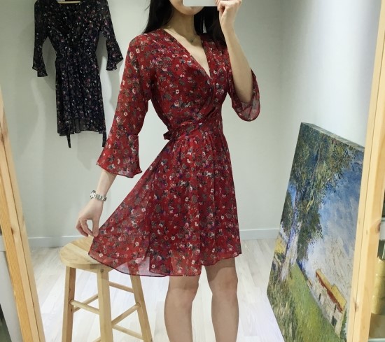 New Women Dress V Neck Flower Chiffon One Piece Fr