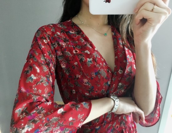 New Women Dress V Neck Flower Chiffon One Piece Fr