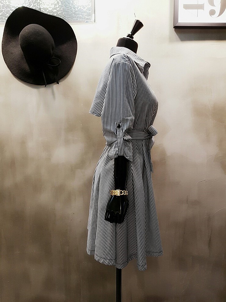 New Flare Shirt Dress ribbon stripe belt