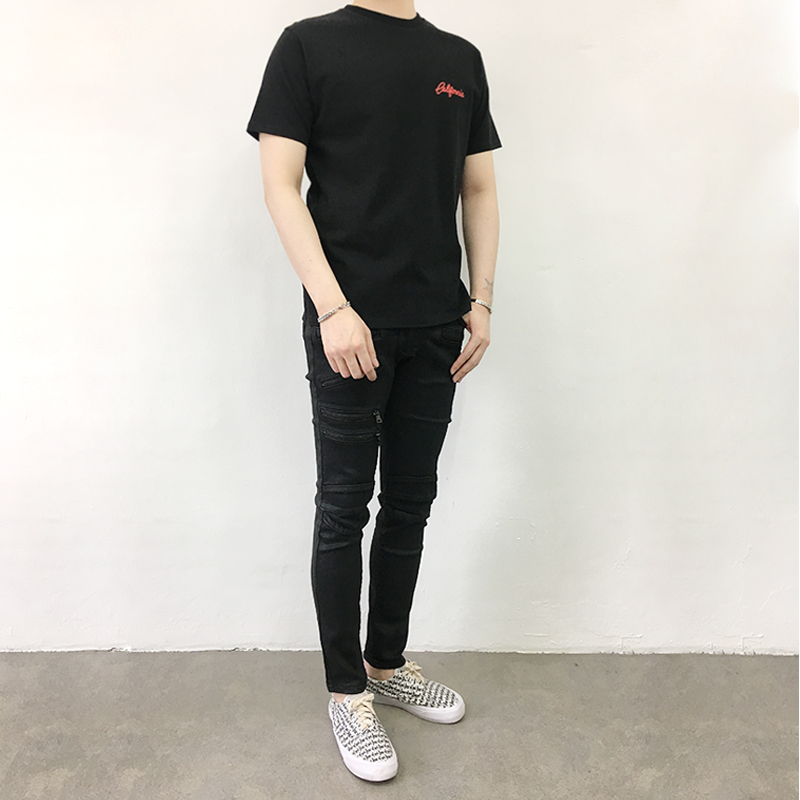 Korea Jeans Pants Zeng Da Shap Men's Zipper Bla