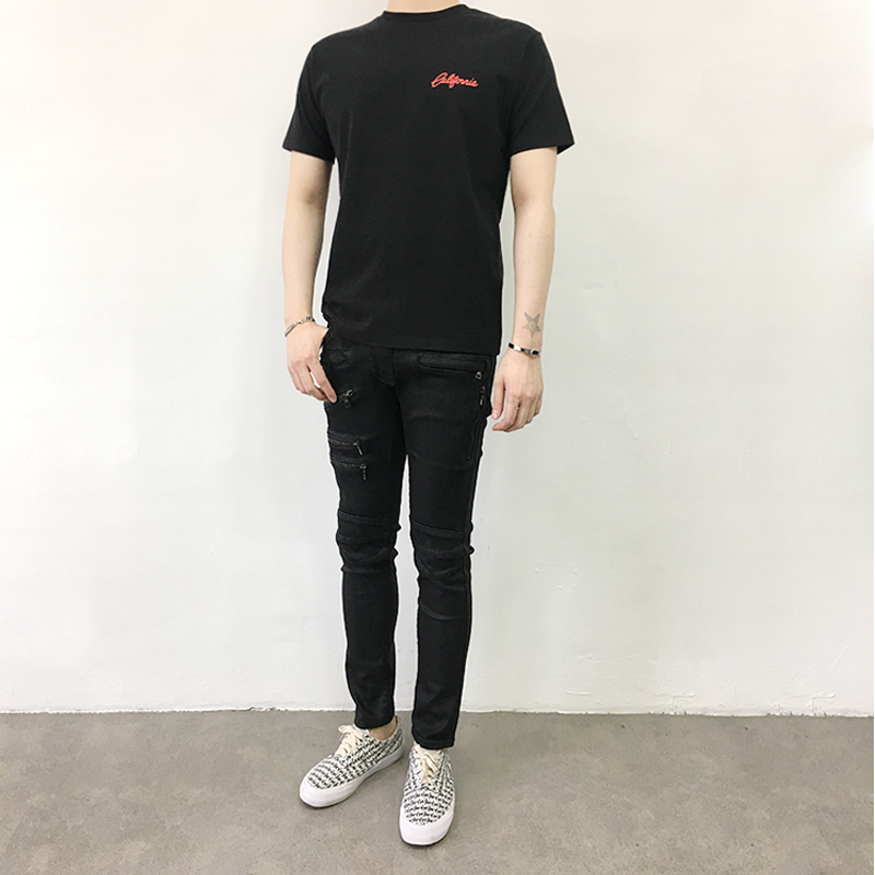 Korea Jeans Pants Zeng Da Shap Men's Zipper Bla