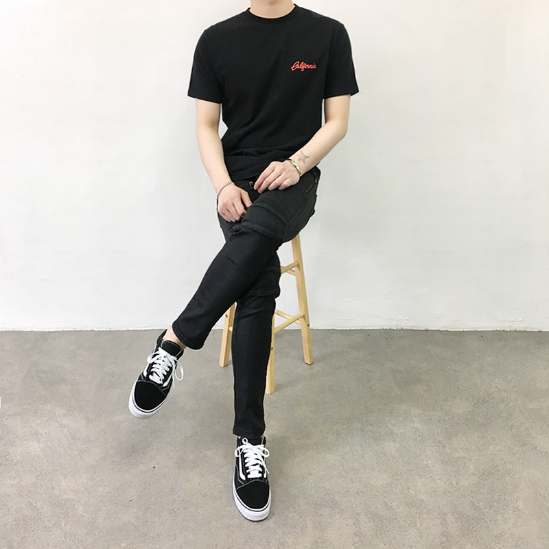 Korea Jeans Pants Zeng Da Shap Men's Zipper Bla