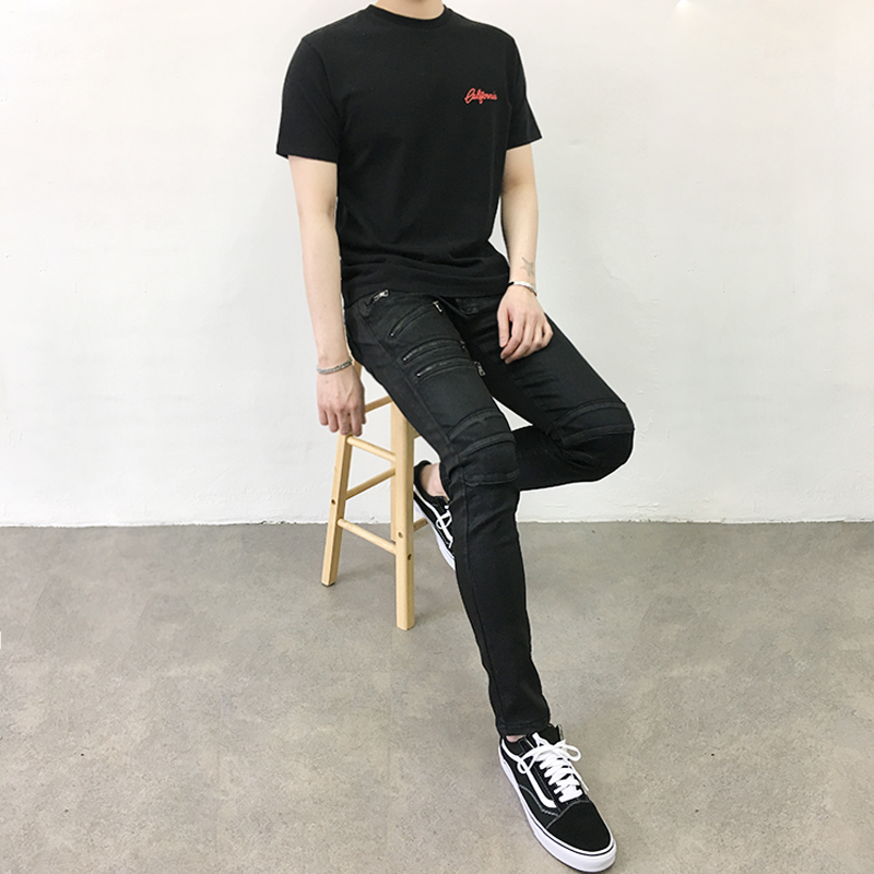 Korea Jeans Pants Zeng Da Shap Men's Zipper Bla