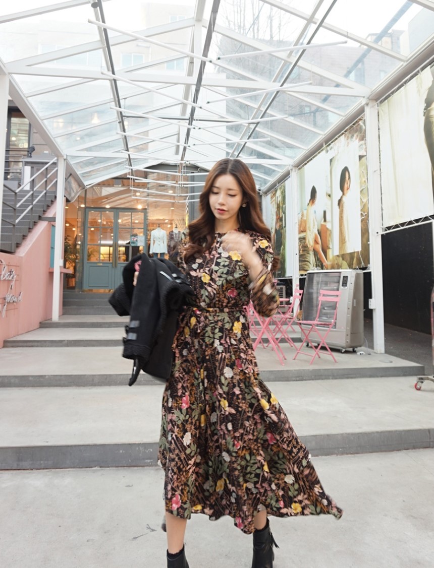 New Women Dress Flower Long Long Dress Floral Long