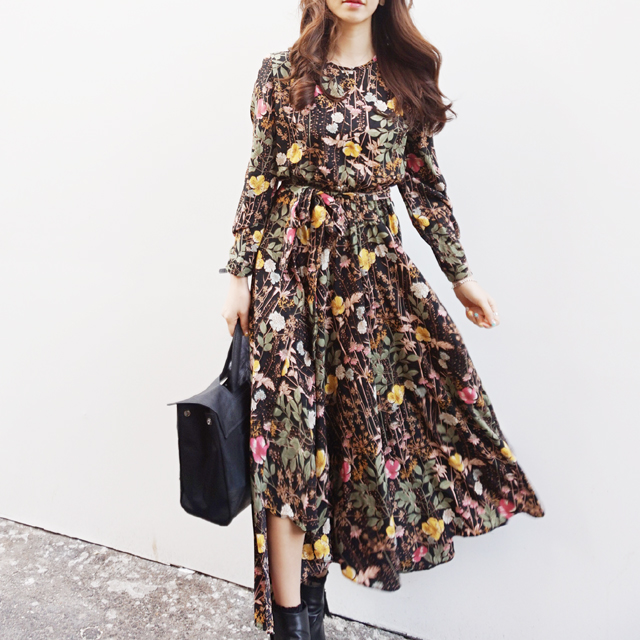 New Women Dress Flower Long Long Dress Floral Long