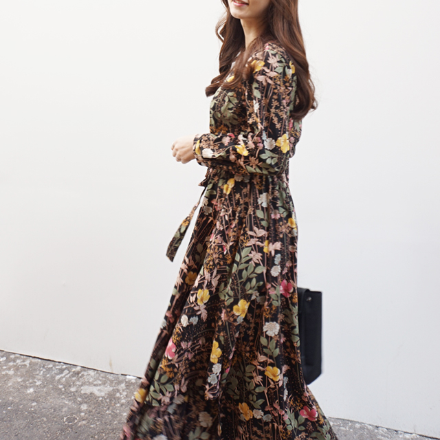 New Women Dress Flower Long Long Dress Floral Long