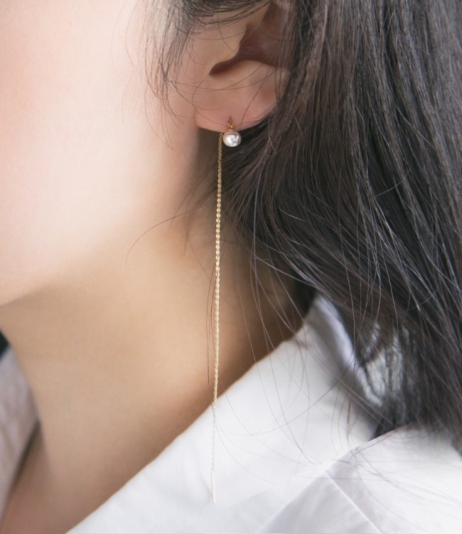 <b><p>14K Long Drop earri L043 Stick chain</p></b><b><p>14K ロング ドロップ イヤリ L043 スティックチェーン</p></b><br /><br /><p align='center'>