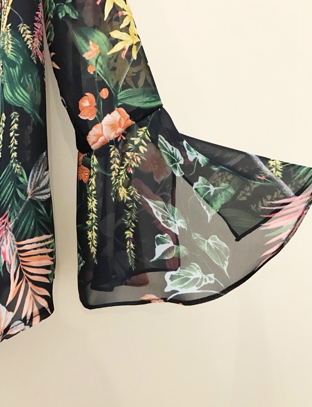 Horn Sleeves Chiffon Frill Flower Blouse Cufflinks