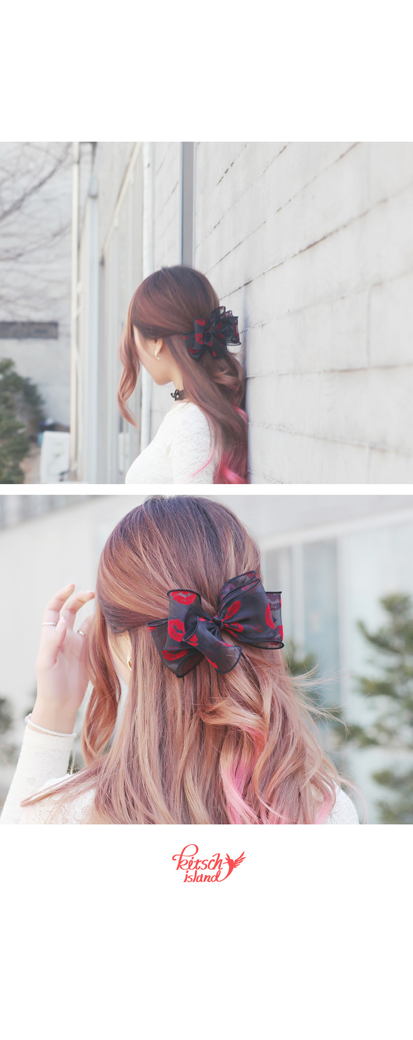 NEW HAIR CLIP HOOP Black Red Lip Ribbon Hairpin Bu