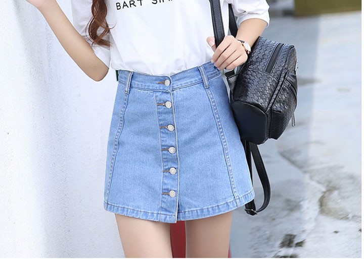 Denim Skirt denim button A line purple jeans helme