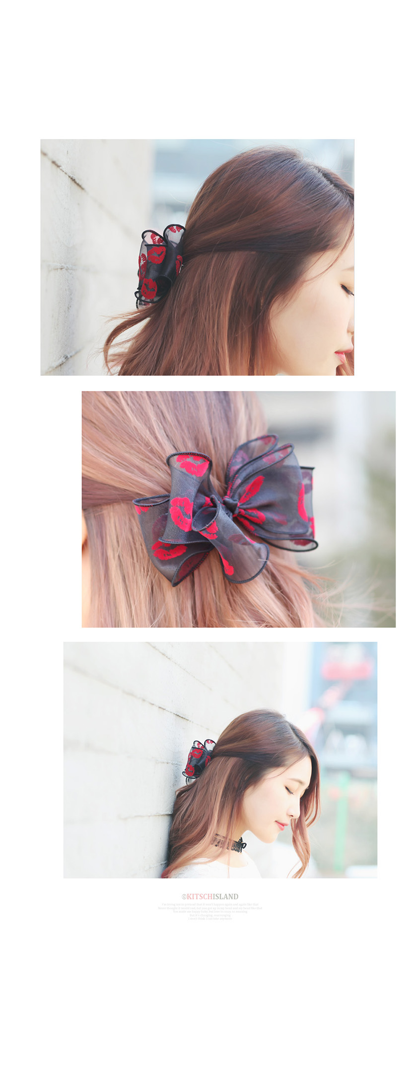 NEW HAIR CLIP HOOP Black Red Lip Ribbon Hairpin Bu
