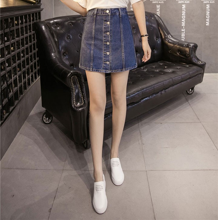 Denim Skirt denim button A line purple jeans helme