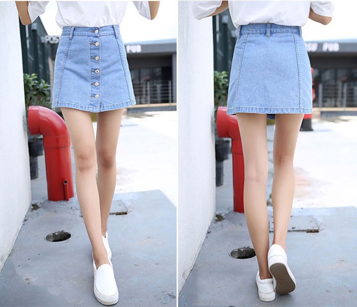 Denim Skirt denim button A line purple jeans helme