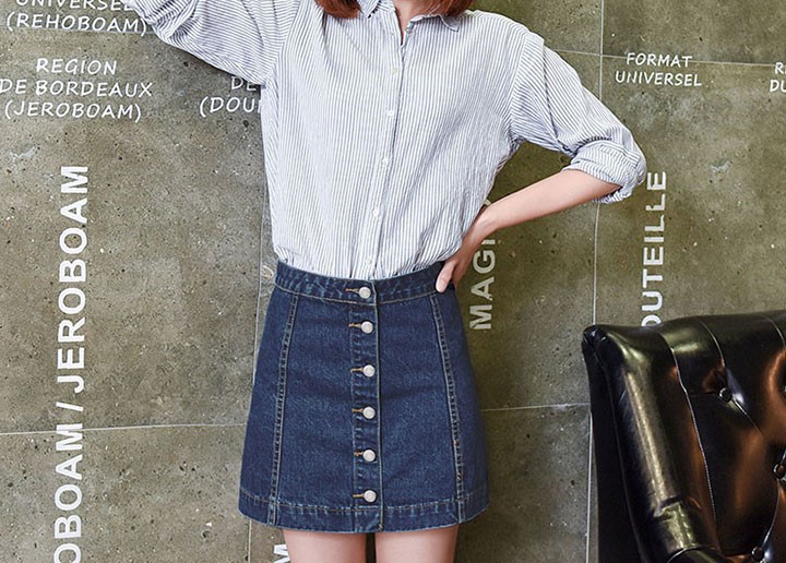 Denim Skirt denim button A line purple jeans helme