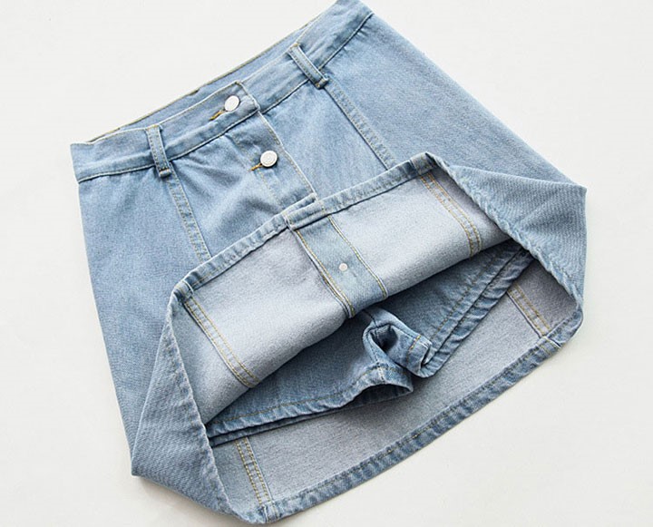 Denim Skirt denim button A line purple jeans helme