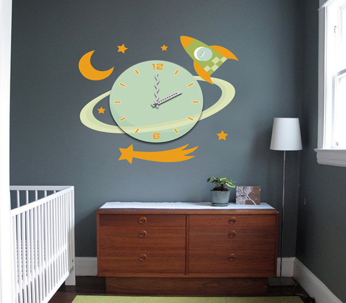 Noiseless child room clock character wall kids roo