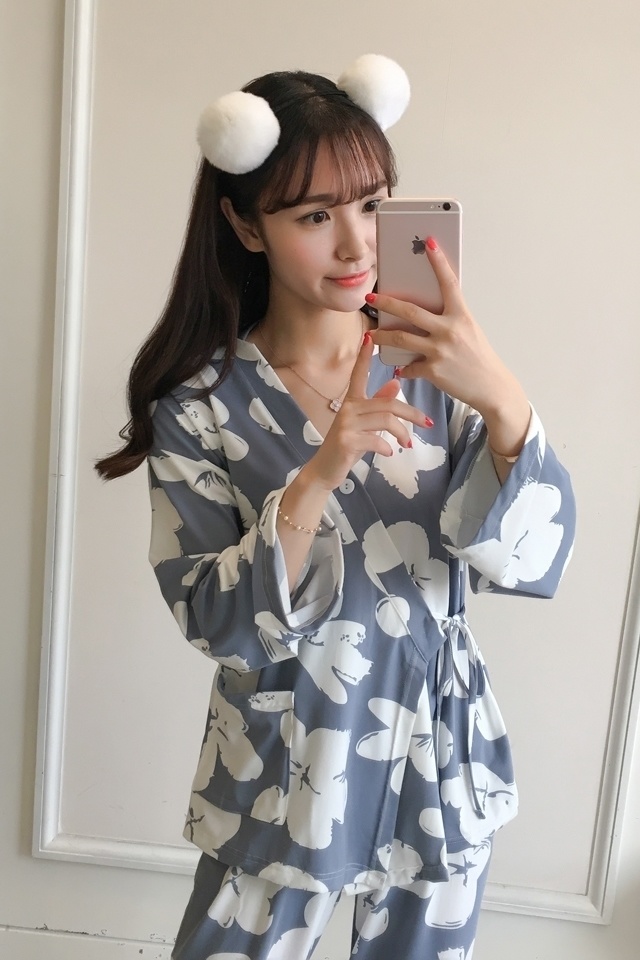 New flower long-sleeved pajama set pajamas summer 