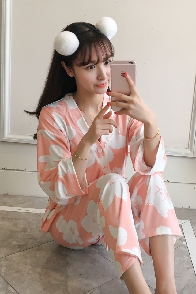 New flower long-sleeved pajama set pajamas summer 