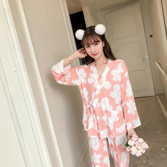 New flower long-sleeved pajama set pajamas summer 