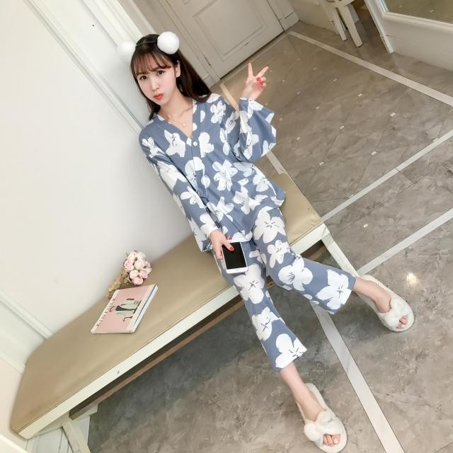 New flower long-sleeved pajama set pajamas summer 