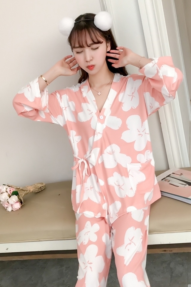 New flower long-sleeved pajama set pajamas summer 