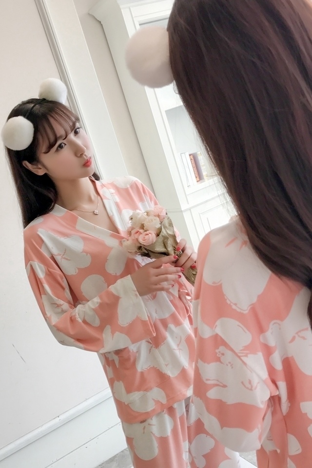 New flower long-sleeved pajama set pajamas summer 