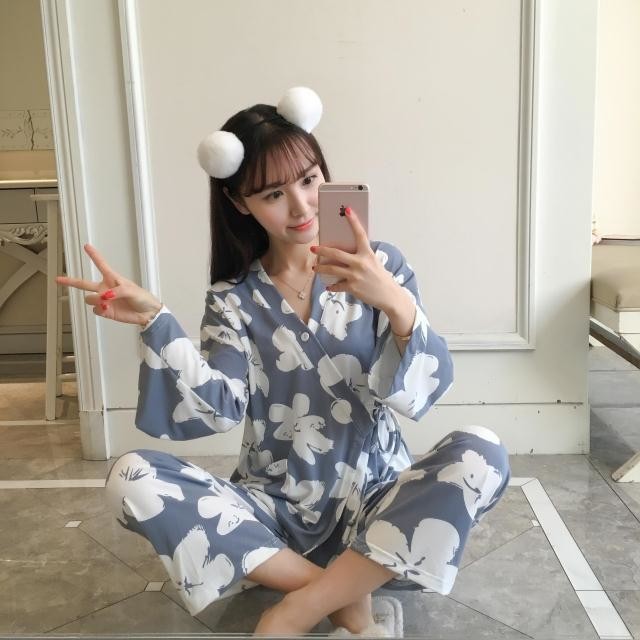 New flower long-sleeved pajama set pajamas summer 