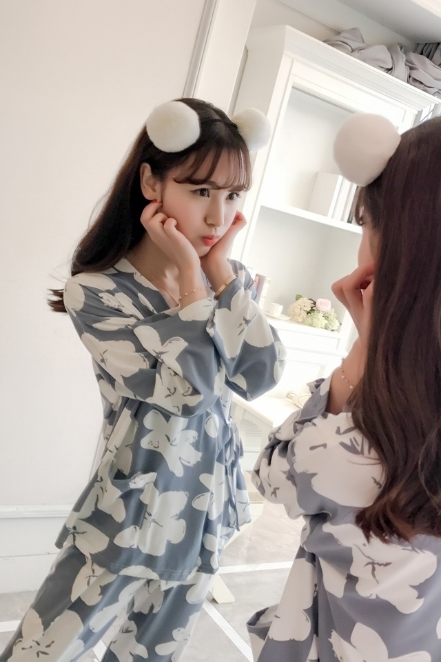 New flower long-sleeved pajama set pajamas summer 