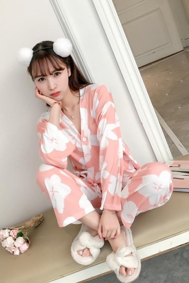 New flower long-sleeved pajama set pajamas summer 