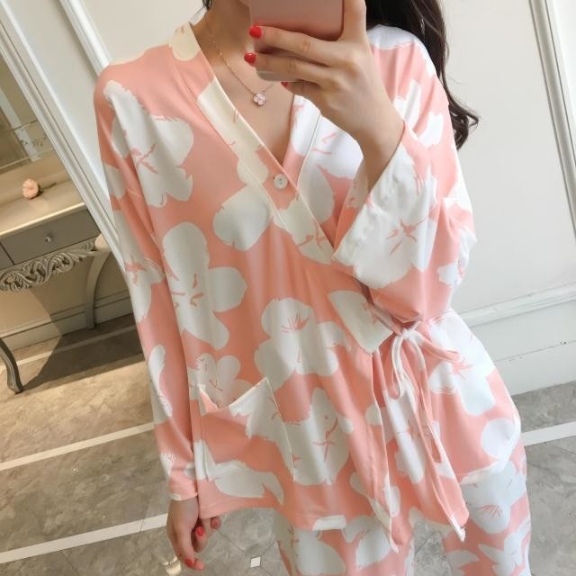 New flower long-sleeved pajama set pajamas summer 