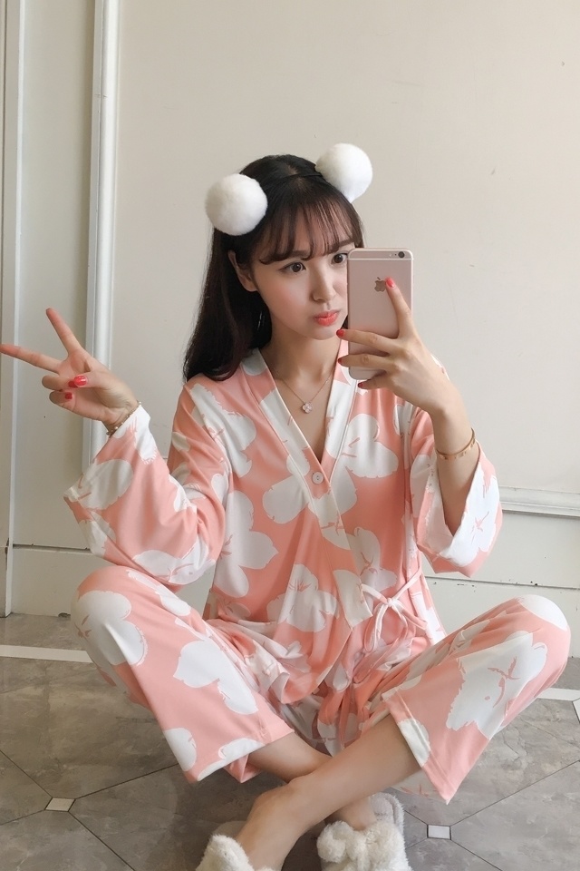 New flower long-sleeved pajama set pajamas summer 