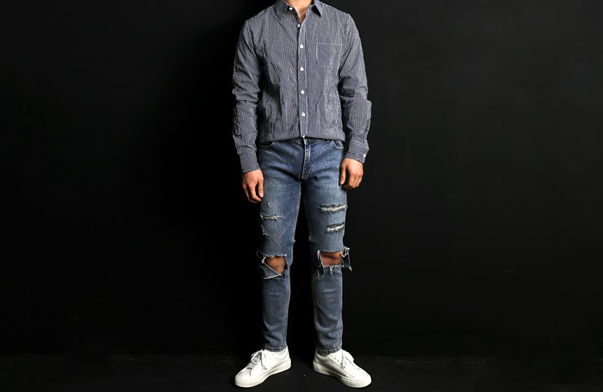 Korea Jeans Pants Men's Damage Kite Jeans Coord