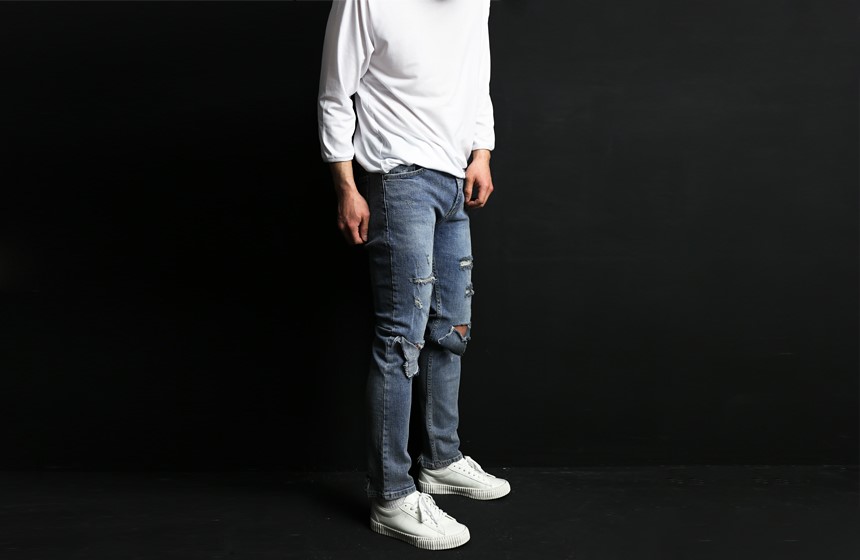 Korea Jeans Pants Men's Damage Kite Jeans Coord