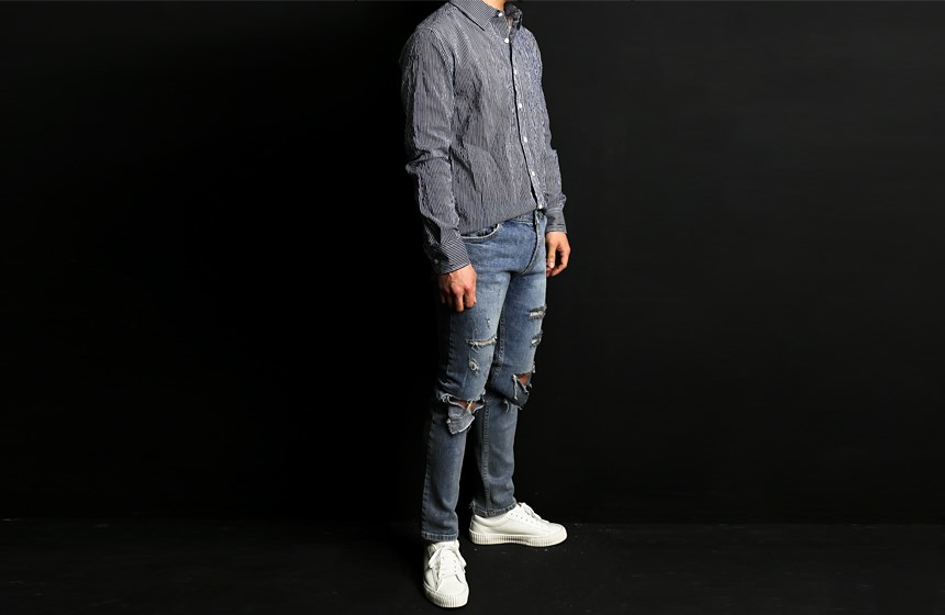 Korea Jeans Pants Men's Damage Kite Jeans Coord