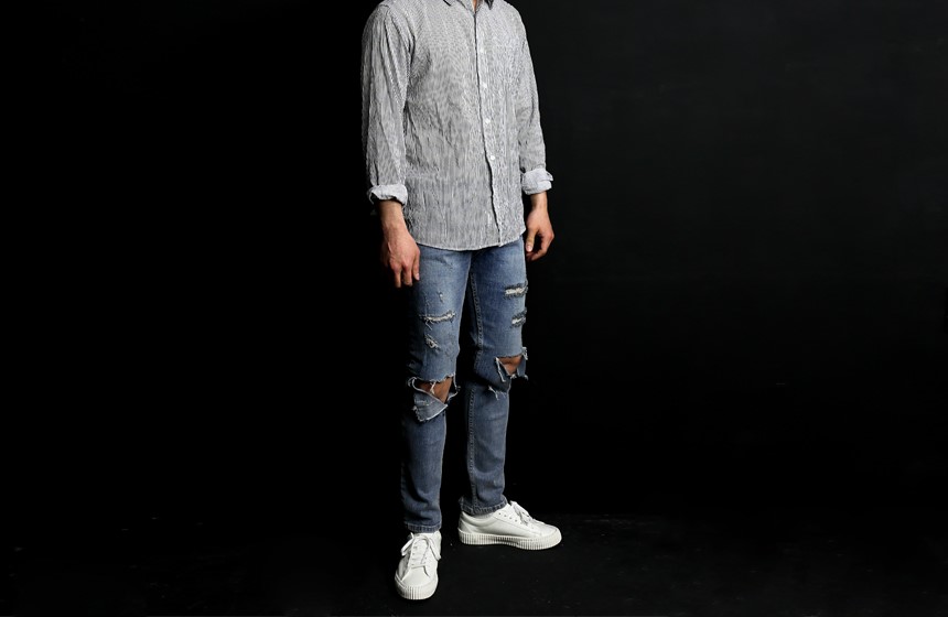 Korea Jeans Pants Men's Damage Kite Jeans Coord