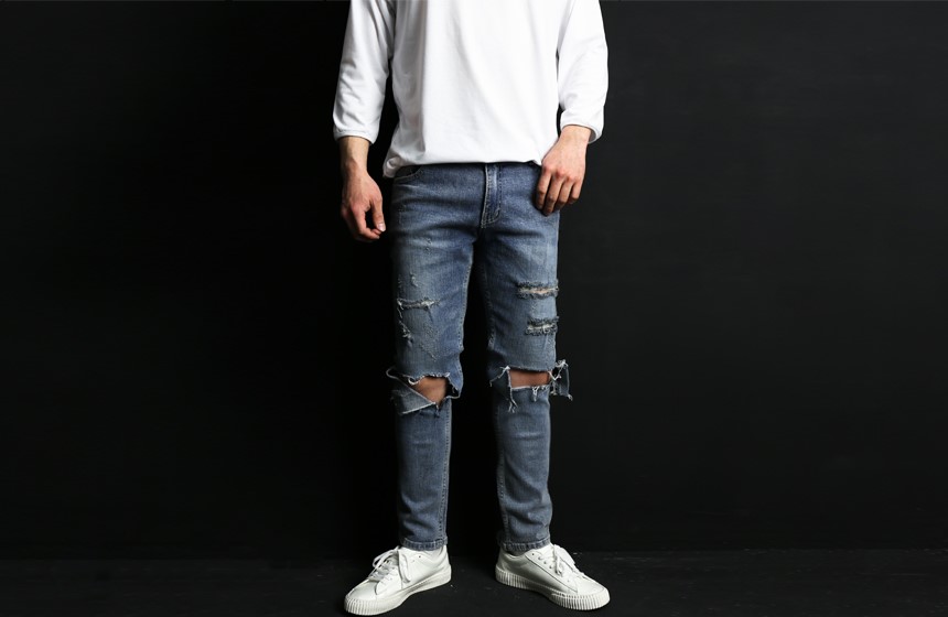 Korea Jeans Pants Men's Damage Kite Jeans Coord